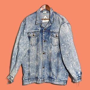 80's Vintage Jean Jacket Acid Washed Denim Trucker Men's M Oversized Thrashed